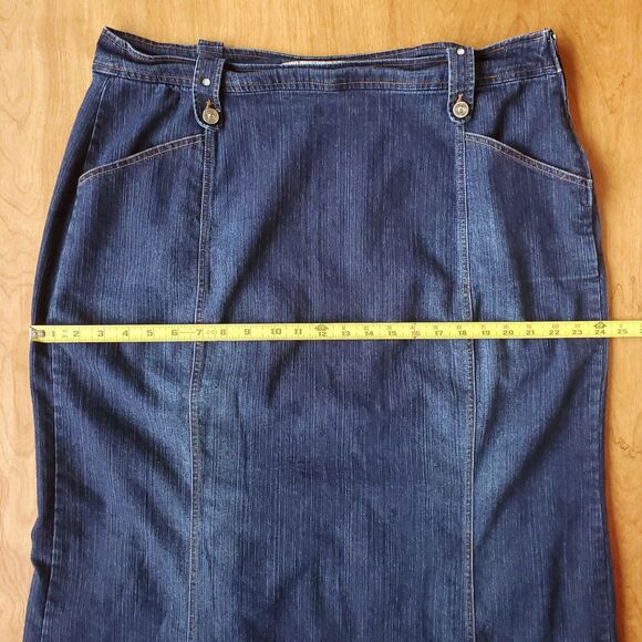 Denim d Gree Maxi Skirt Women 16 Blue Jean Cotton Blend Rhinestone Pleat Cowgirl - Picture 11 of 13